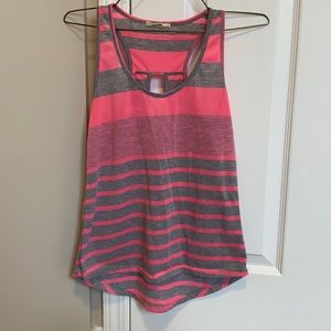 Striped Workout Shirt Pink/Gray Size S EUC